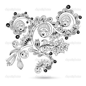 Flower pattern engraving scroll motif for vintage design card vector isolated on the white background. Black and white version.